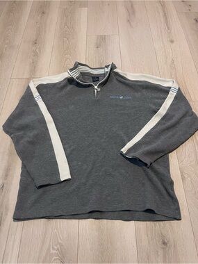 Nautica Men's vintage Charcoal Gray and Cream Quarter-Zip Sweater